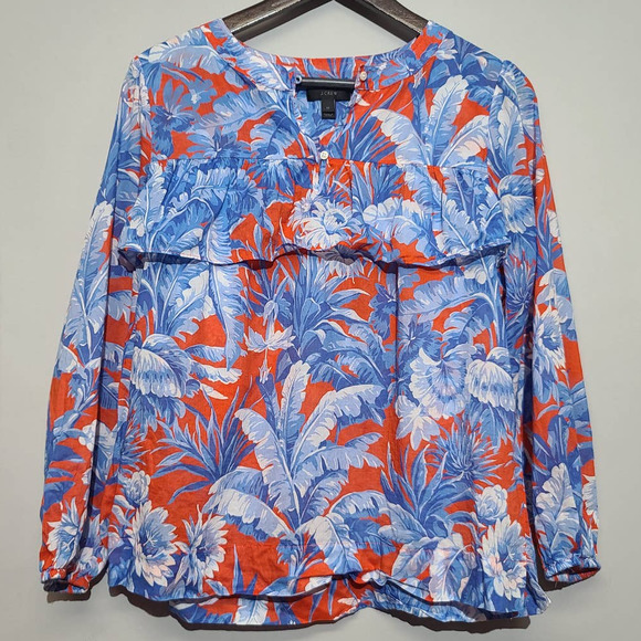 J Crew Long-Sleeve Floral Ruffle Ratti Rio Top - Picture 2 of 6